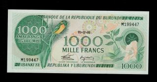 Burundi 1000 Francs 1986 M Pick 31b Au - Unc Banknote. photo