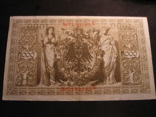 Large Imperial Germany 1 Thousand Mark Banknote 1910 Ribbed Largest Denomination photo