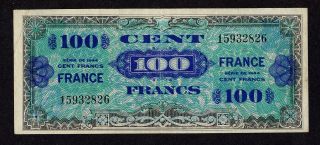 France 100 Francs 1944 Wwii Allied Military Currency Xf photo