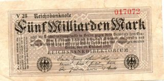Xx - Rare 5 Milliarden (billion) Mark Weimar Inflation Banknote 1923 Ok C photo