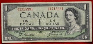 1954 Canada $1 Note Devil ' S Hair S/h photo