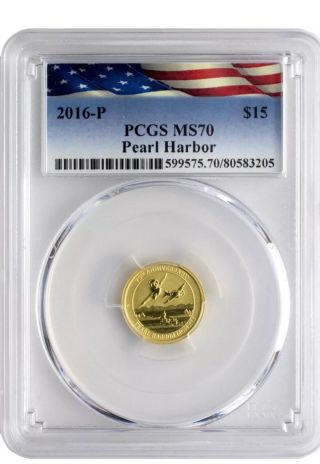 2016 - P $15 Pearl Harbor Perth 1/10 Oz.  9999 Gold Coin Pcgs Ms70 photo