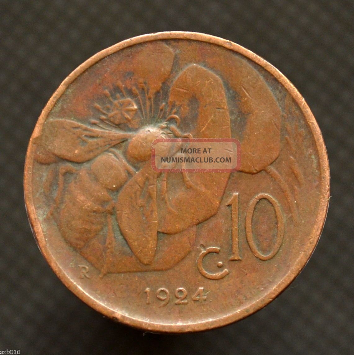 Italy 10 Centesimi 1924,  Km60,  Italia Animal Coin - Bee,  Exact Item Pictured. Italy (1861-Now) photo