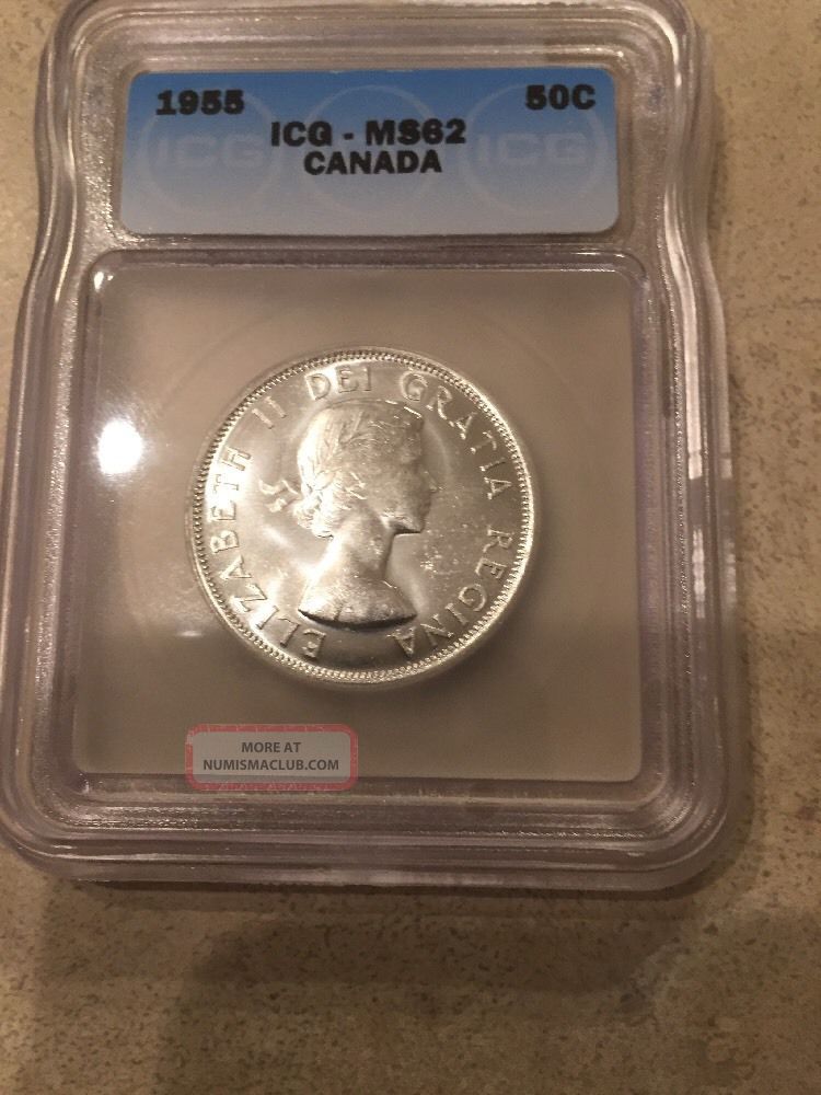 1955 Canada Silver 50 Cents Icg Ms - 62 Usa (x00643) Coins: Canada photo