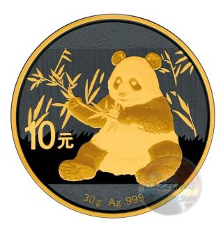10 Y Panda Silver 24 K Gold Black Empire China 2017 photo