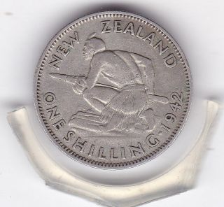 1942 N.  Z.  King George Vi Shilling (1/ -) Silver (50) Coin photo