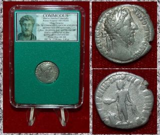 Ancient Roman Empire Coin Of Commodus Genius On Reverse Silver Denarius photo