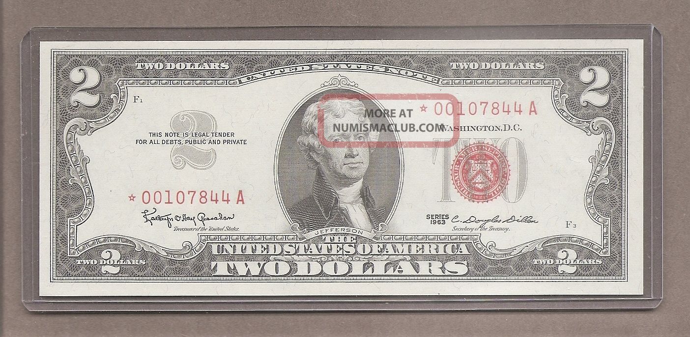 1963 Star - $2 Unc Red Seal Note Small Size Notes photo