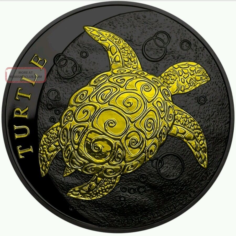 2016 Niue Taku Turtle 1 Oz Silver Coin - Black Ruthenium And 24kt Gold Gilded Australia & Oceania photo