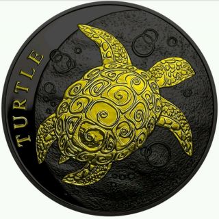 2016 Niue Taku Turtle 1 Oz Silver Coin - Black Ruthenium And 24kt Gold Gilded photo