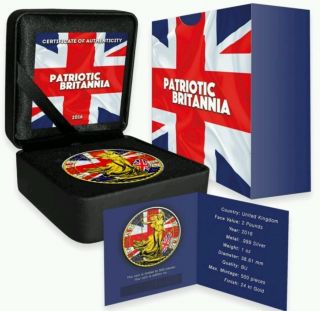 2016 Uk Patriotic Flag Britannia 1oz Silver Coin - 24kt Gold photo