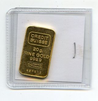 Credit Suisse 20 Gram Gold.  9999 Bullion Bar photo