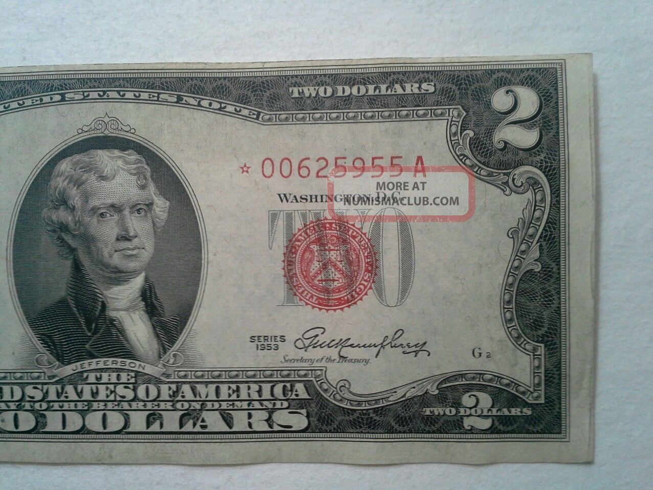 1953 Us $2 Red Seal Star Replacement Note In Crisp Au Small Size Notes photo