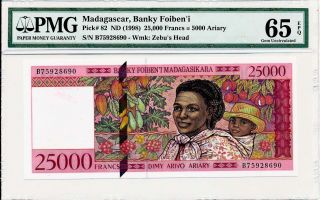 Banky Foiben ' I Madagascar 25000 Francs Nd (1998) Pmg 65epq photo