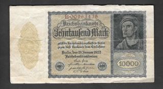 Germany - 10,  000 Large Reichsbanknote 1922 Banknote Circulated photo