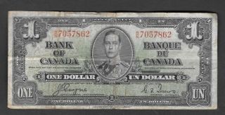 Canada,  1 Dollar 1937 Circulated Banknote photo