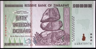 Zimbabwe 2008 50 Trillion Dollars P - 90 Unc Banknote photo
