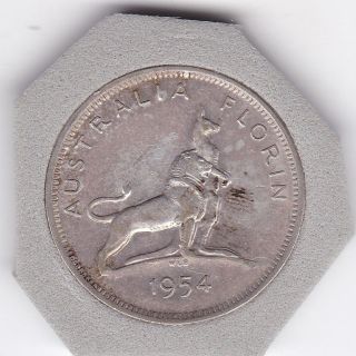 1954 Australia Queen Elizabeth Ii Florin (2/ -) Silver (50) Coin photo