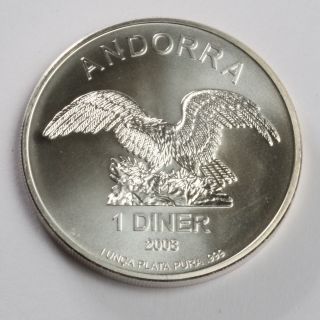 2008 Andorra 1 Diner Coin Bu - One Troy Oz.  999 Silver - Eagle Design photo