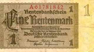Xxx - Rare German 1 Rentenmark 3.  Reich Nazi Banknote From 1937 Ok Co photo