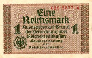 Xxx - Rare German 1 Reichsmark Third Reich Nazi Banknote Fine Con. photo