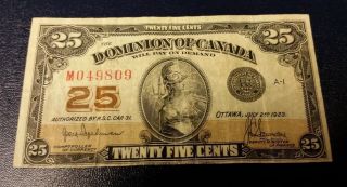 1923 Dominion Of Canada 25 Cent Paper Note.  Hydeman&saunders Signatures.  Fine Con photo