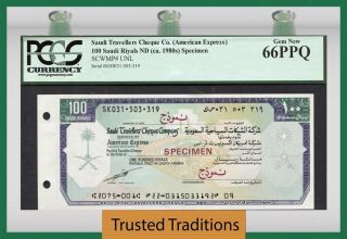 Tt Pk Unl 1980s Saudi Travellers Cheque Co.  American Express Pcgs 66 Ppq Gem photo