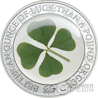 Four Leaf Clover Ounce Of Luck 1 Oz Silver Coin 5$ Palau 2017 photo