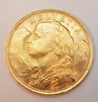 1935 20 Franc Helvetia Gold Coin photo