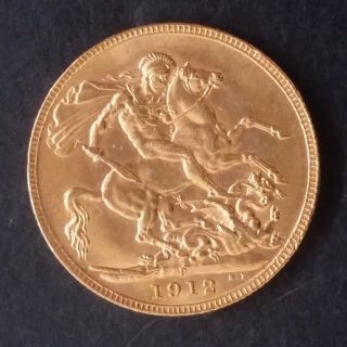 1912 Australia One Sovereign Gold (. 916) Coin George V P Mintmark photo
