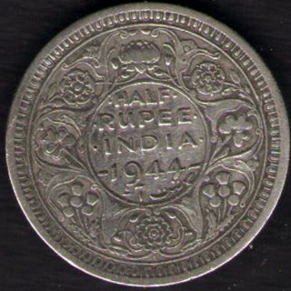 British India - 1944 - George Vi 1/2 Rupee Silver Coin Lahore Ex - Rare Coin photo