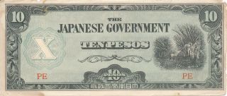 Currency Japan 1942 Wwii Philippines Occupation Peso 10 Ten Note Circulated photo