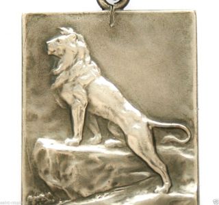 The Lion Waiting With Confidence - 1915 Antique Art Medal Signed Heusers & Fisch photo