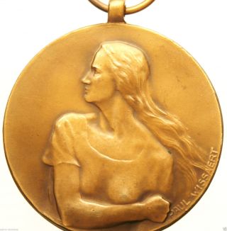 Art Nouveau Lady Of Resistance Antique Art Medal Pendant Signed Paul Wissaert photo