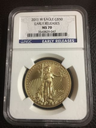 2011 W G$50 Ngc Ms 70 Early Release Gold American Eagle 1 Oz.  West Point photo