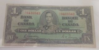 1937 Bank Of Canada 1 Dollar Banknote Gordon Towers photo