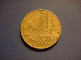 France 10 Francs,  1979 Coin.  Map Of France photo