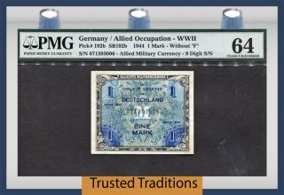 Tt Pk 192b 1944 Germany Allied Military Currency 1 Mark Pmg 64 Choice Unc Pop 1 photo