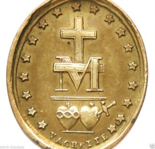 The True And Antique Bronze Miraculous Medal Pendant Signed Vachette photo