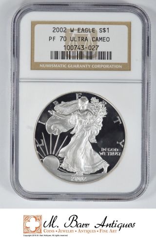 2002 - W $1 American Silver Eagle Us 1 Oz Dollar - Proof - Ngc Pf70 Ucam Yc164 photo