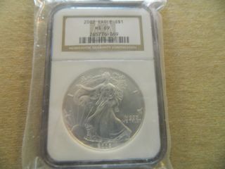 2002 $1 Us American Silver Eagle Ngc Ms 69 photo