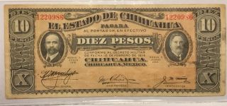 1915 10 Pesos Mexico Mexican Revolution Currency Vg Banknote Note Bill Cash photo