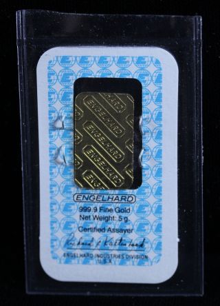 Engelhard 5 Gram Gold Bar In Seal And Certificate photo