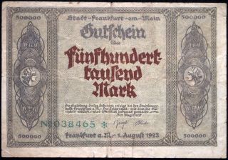 Frankfurt 1923 500,  000 Mark Inflation Notgeld Germany photo