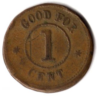 Civil War Token Knickerbocker Currency Good For 1 Cent 1961 - 64 photo