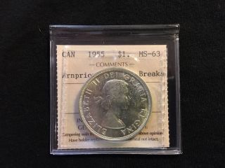 1955 Canada Silver Dollar Arnprior With Die Breaks Ms 63 photo