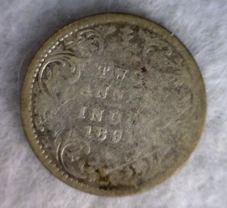 British India 2 Annas 1881 Silver Coin (stock 0887) photo