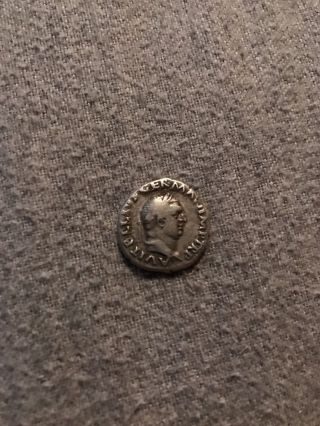 Vitellius.  Silver Denarius,  69 Ad.  Tripod /dolphin/ Raven Rev. photo