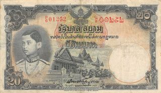 Thailand 20 Baht Nd 1939 P 36 Series P/6 Sign.  16 Circulated Banknote photo