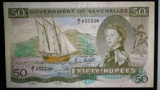 Seychelles 50 Rupees 1972 Rare Year Qe Ii Gvf photo